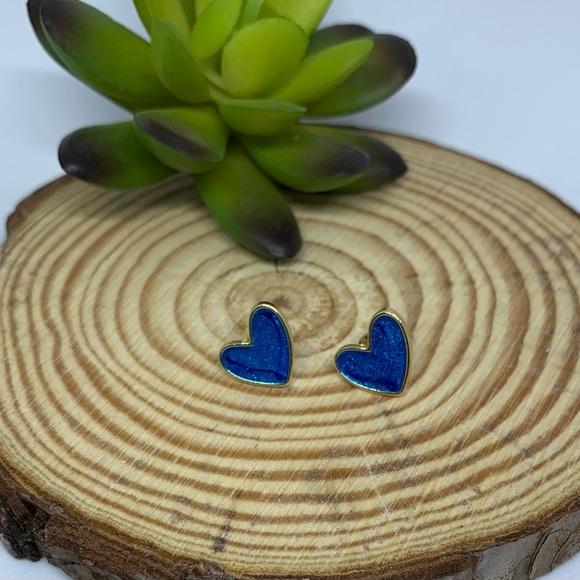 Sapphire Blue Heart Earrings in Gold Tone Frame - Picture 9 of 14